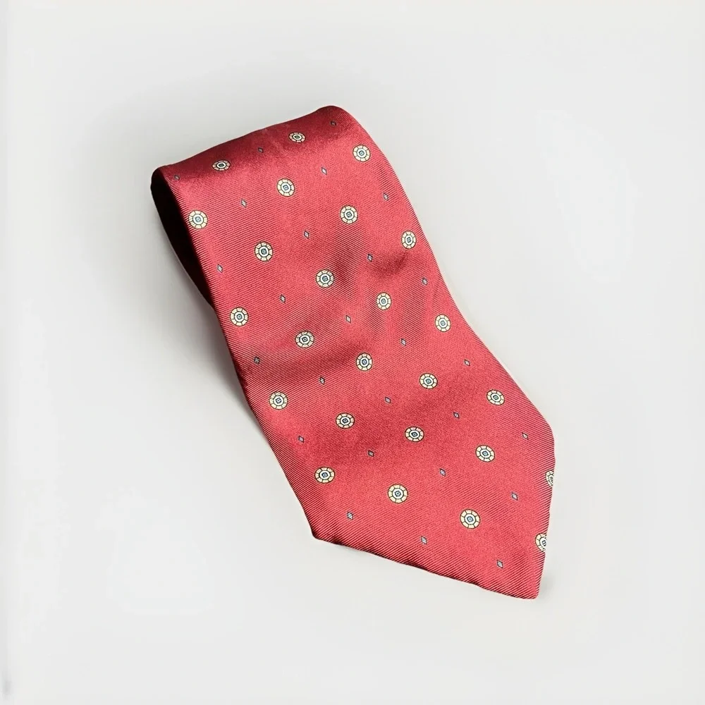 Christian Dior Silk Tie Red Medallion Geometric‎ Woven in Italy WPL 1125